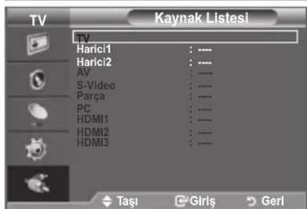 TV Harici1 Harici2 AV S-Video Parça PC HDMI1 HDMI2 HDMI3 Taşlı Girlş Geri