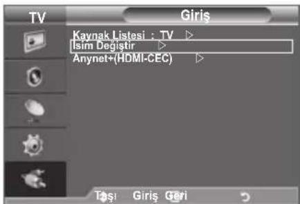 TV Kaynak Listesi : TV Isim Değistir Anynet+(HDMI-CEC) Tasi Girls Geri