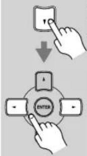 Diagram showing two hand gestures interacting with a device, one pointing down and the other pointing up, with a central 'ENTER' button.
