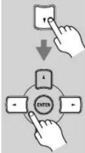 Diagram showing two-step UI operation: pointing at a button and inserting a 'ENTER' button, with arrows indicating action sequence.