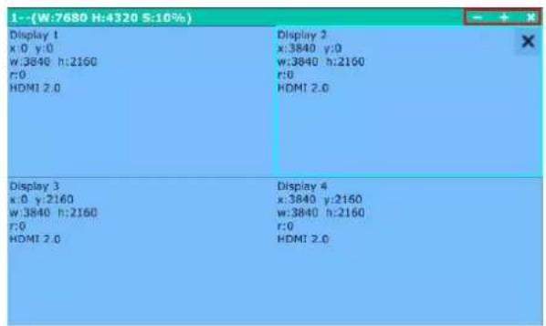1--(W:7680 H:4320 S:10%) Display 1 x:0 y:0 w:3840 h:2160 r:0 HDMI 2.0 Display 2 x:3840 y:0 w:3840 h:2160 r:0 HDMI 2.0 Display 3 x:0 y:2160 w:3840 h:2160 r:0 HDMI 2.0 Display 4 x:3840 y:2160 w:3840 h:2160 r:0 HDMI 2.0