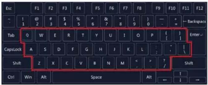 Esc F1 F2 F3 F4 F5 F6 F7 F8 F9 F10 F11 F12 - ! @ # $ % ^ & * ( ) - + = Backspace 1 2 3 4 5 6 7 8 9 0 = Tab Q W E R T Y U I O P ( ) CapsLock A S D F G H J K L : : / Shift Z X C V B N M < > ? / Shift Ctrl Win Alt Space Alt ← ↓ → Enter -