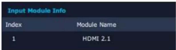Input Module Info Index Module Name 1 HDMI 2.1