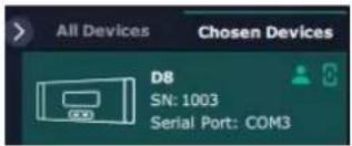 All Devices Chosen Devices D8 SN: 1003 Serial Port: COM3