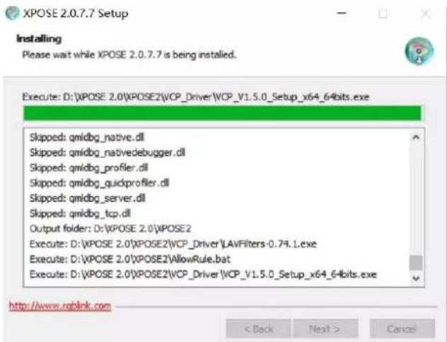 XPOSE 2.0.7.7 Setup Installing Please wait while XPOSE 2.0.7.7 is being installed. Execute: D:\XPOSE 2.0\XPOSE2\VCP_Driver\VCP_V1.5.0_Setup_x64_64bits.exe Skipped: qmidbg_native.dll Skipped: qmidbg_nativedebugger.dll Skipped: qmidbg_profiler.dll Skipped: qmidbg_quickprofiler.dll Skipped: qmidbg_server.dll Skipped: qmidbg_tcp.dll Output folder: D:\XPOSE 2.0\XPOSE2 Execute: D:\XPOSE 2.0\XPOSE2\VCP_Driver\LAVFilters-0.74.1.exe Execute: D:\XPOSE 2.0\XPOSE2\AllowRule.bat Execute: D:\XPOSE 2.0\XPOSE2\VCP_Driver\VCP_V1.5.0_Setup_x64_64bits.exe http://www.rablink.com < Back Next > Cancel
