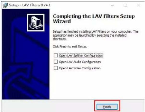 Setup - LAV Filters 0.74.1 Completing the LAV Filters Setup Wizard Setup has finished installing LAV Filters on your computer. The application may be launched by selecting the installed shortcuts. Click Finish to exit Setup. Open LAV Splitter Configuration Open LAV Audio Configuration Open LAV Video Configuration Finish