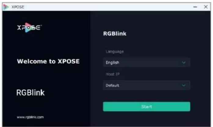 XPOSE Welcome to XPOSE RGBlink Language English Host IP Default Start www.rgblink.com