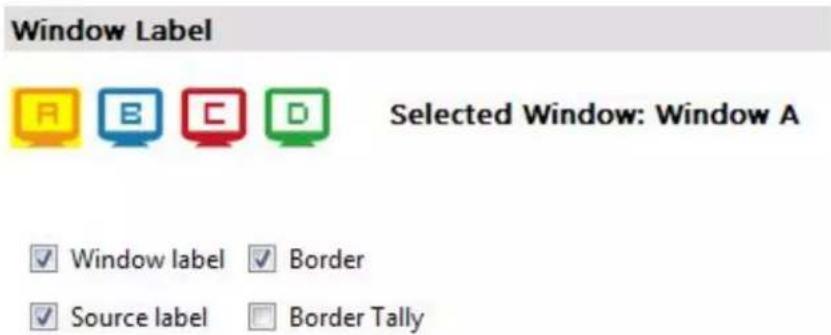 Window Label Selected Window: Window A ✓ Window label ✓ Border ✓ Source label □ Border Tally