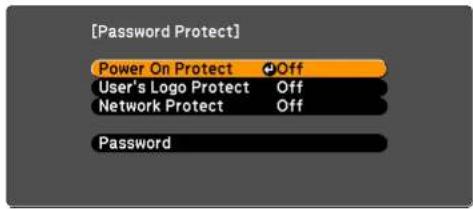 [Password Protect] Power On Protect Off User's Logo Protect Off Network Protect Off Password