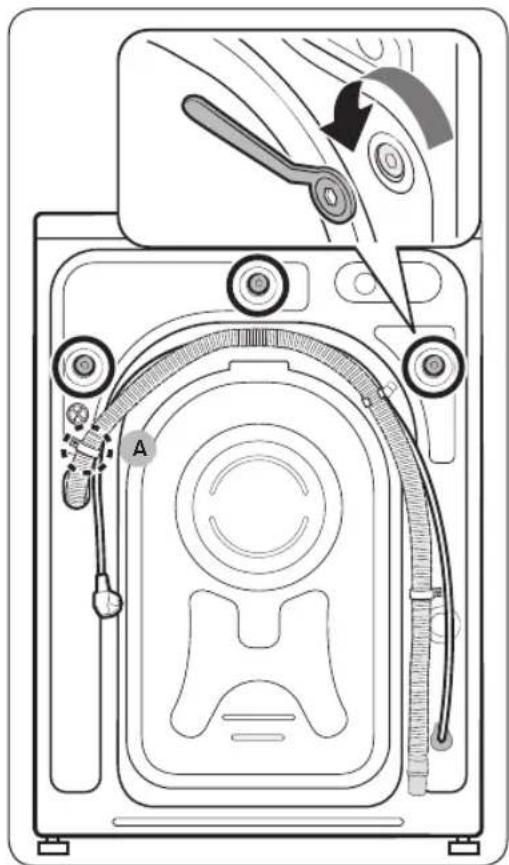 Technical diagram of a device with labeled parts and directional arrows indicating assembly or operation
