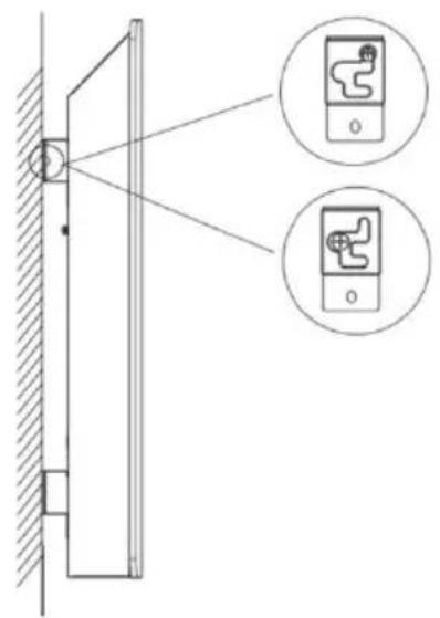 Diagram showing a door-mounted device with two circular insets highlighting the device's appearance and visibility.