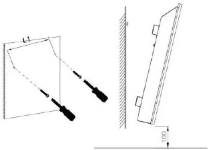 Technical diagram showing two mechanical or structural configurations with labeled dimensions L1 and 100.