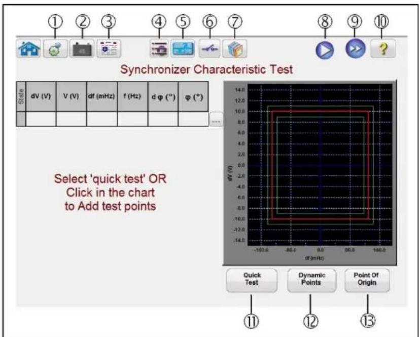 Megger SMRT1D - Synchronizer Characteristic Test Selection Screen - 1
