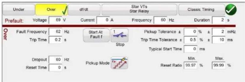 Megger SMRT1D - ② Over Frequency Relay Test Settings - 1