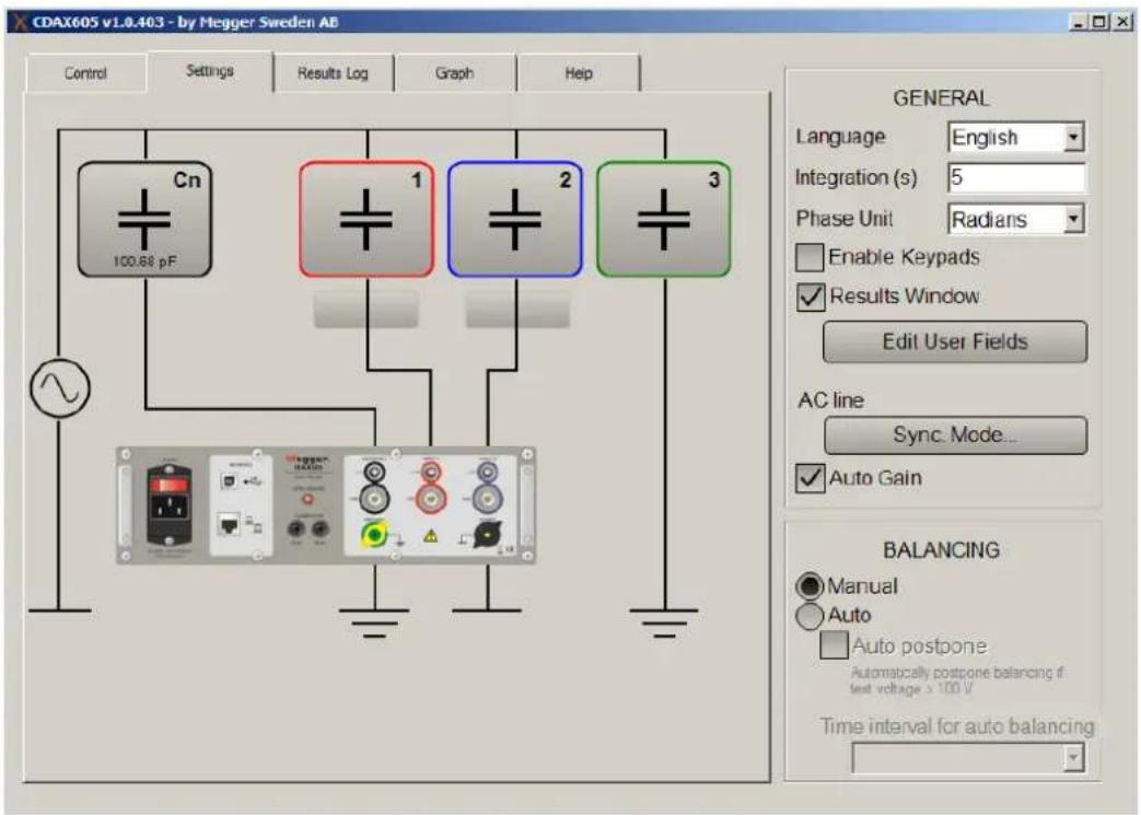 Megger CDAX 605 - Settings tab - 1