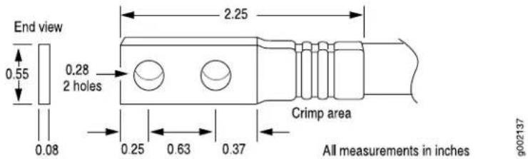 End view 0.55 0.28 2 holes 0.08 2.25 Crimp area 0.25 0.63 0.37 All measurements in inches g002137