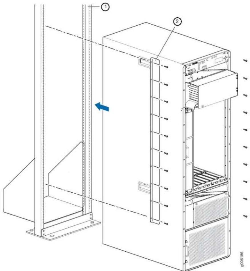 Technical diagram of a server rack unit with labeled components and directional arrow indicating movement or flow.