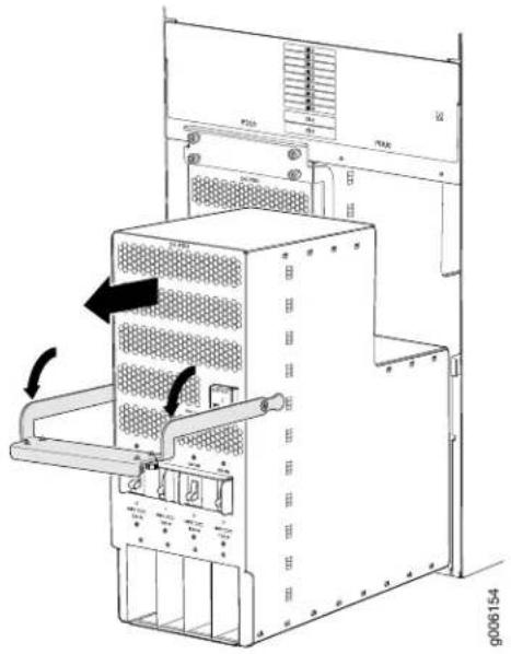 Technical diagram of an industrial control unit with labeled ports and directional arrows indicating movement or flow.