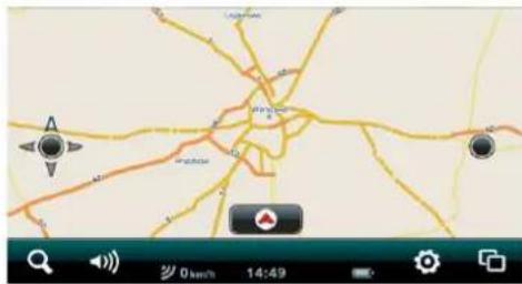 Screenshot of a map interface showing road networks and navigation controls, with time and speed indicators.
