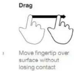 Drag Move fingertip over surface without losing contact