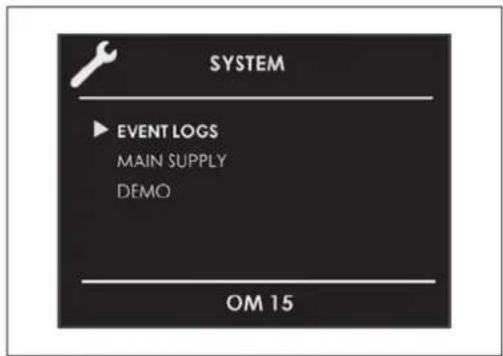 SYSTEM ► EVENT LOGS MAIN SUPPLY DEMO OM 15