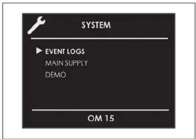 SYSTEM EVENT LOGS MAIN SUPPLY DEMO OM 15