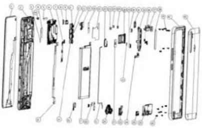 Technical diagram of a device interior with labeled components and parts