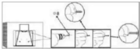 Technical diagram showing a mechanical assembly with labeled components and cross-sectional views