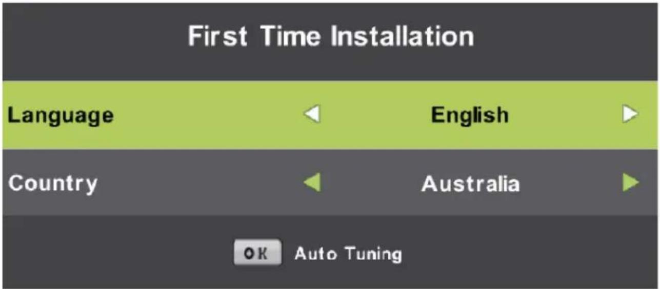 First Time Installation Language English Country Australia OK Auto Tuning