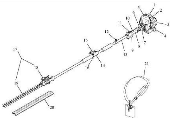 Technical diagram of a mechanical device with numbered components and labeled parts