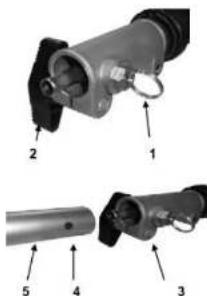 Technical diagram of a mechanical component with numbered parts labeled 1 through 5
