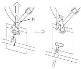 Technical diagram showing mechanical assembly with labeled components and directional arrows indicating motion or assembly.