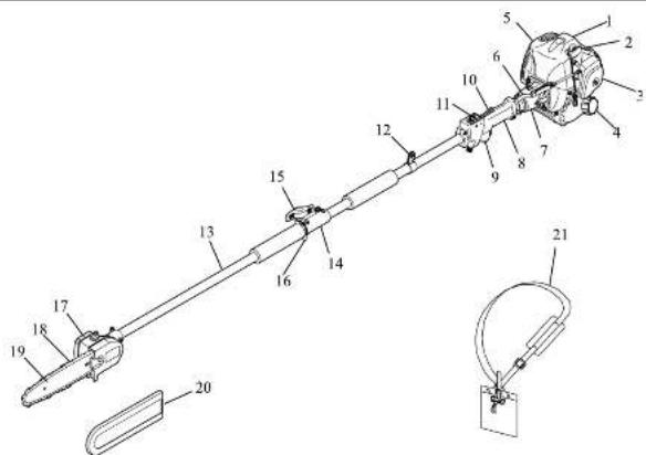 Technical diagram of a mechanical device with numbered components and a close-up inset showing a clamp mechanism.