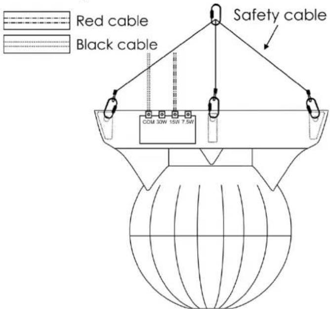 Red cable Black cable Safety cable COM 30W 15W 7.5W