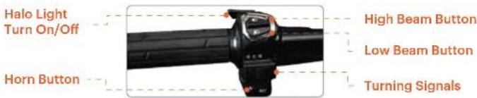 Halo Light Turn On/Off High Beam Button Low Beam Button Horn Button Turning Signals