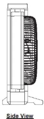 Side view diagram of a mechanical fan or vent with internal blades and mounting base (no text or symbols)