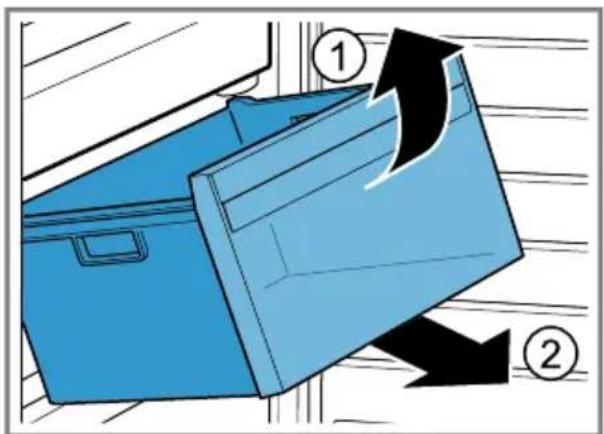 Diagram showing two blue boxes with arrows indicating movement or force, labeled ① and ②.