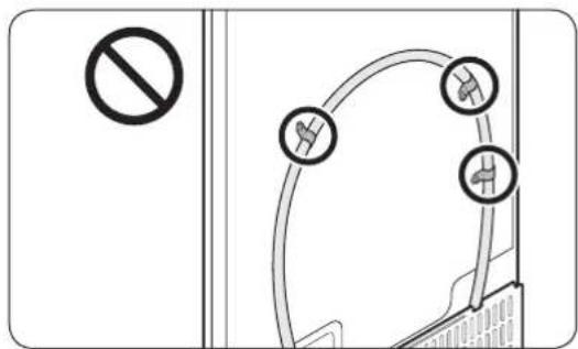 Diagram showing a prohibition symbol and three labeled circular icons connected by lines, likely indicating safety or hazard zones.