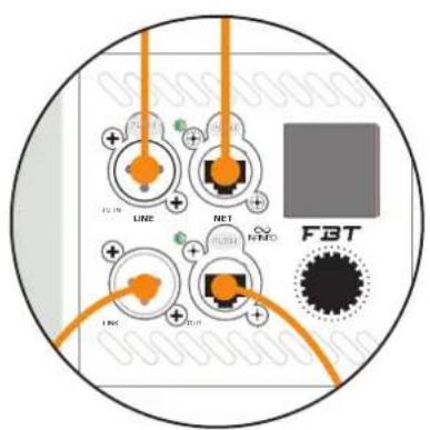 XLR INPUT NETWORK INPUT MUSE 210LND @Dante™ MUSE 210LN MUSE 210LN MUSE 210LN MUSE 210LND @Dante™ MUSE 210LN MUSE 210LN MUSE 210LN MUSE 210LND @Dante™ MUSE 210LN MUSE 210LN MUSE 210LN MUSE 210LND @Dante™ MUSE 210LN muse 210LN MUSE 210LN MUSE 210LN MUSE 210LN ES. CONFIG.3 Configurazione mista Dante + linki collegati tra loro in daisy chain • Consigliamo di non collegare pre rete. Se necessario garantire sulla rete in caso di rottura moduli collegabili in daisy ch rottura di un singolo device re rete degli altri collegati in ca. • Con la configurazione suggeri in termine di sicurezza in ca minimizzando il numero di M SWITCH ETHERNET