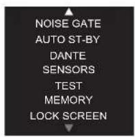 NOISE GATE AUTO ST-BY DANTE SENSORS TEST MEMORY LOCK SCREEN