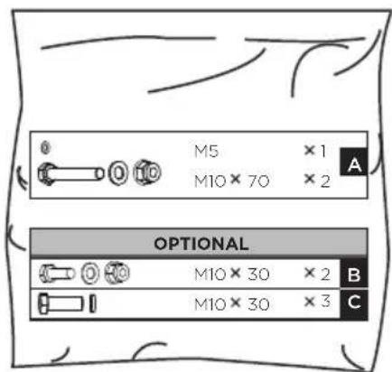M5 ×1 M10×70 ×2 A OPTIONAL M10×30 ×2 B M10×30 ×3 C