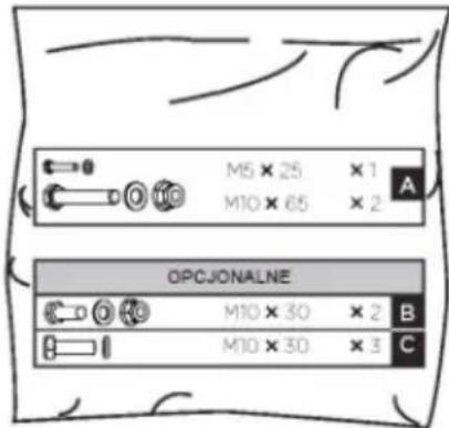 M5 × 25 × 1 M10 × 65 × 2 OPCJONALNE M10 × 30 × 2 B M10 × 30 × 3 C