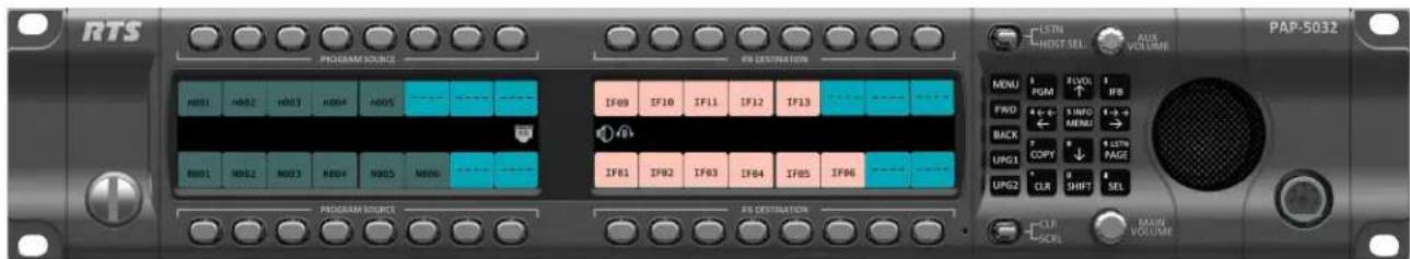RTS PROGRAM SOURCE H011 H02 H03 H04 H05 H011 H02 H03 H04 H05 H06 PROGRAM SOURCE IF Destination IF09 IF10 IF11 IF12 IF13 IF81 IF92 IF93 IF94 IF95 IF96 IF Destination PAP-5032 LSTM HNDT SEL AUTO VOLUME MENU PGM RVOI IFB FWD SINO MENU BACK COPY LPG1 P LSTN PAGE LPG2 CLR SHIFT SEL CLM SCRL MAIN VOLUME