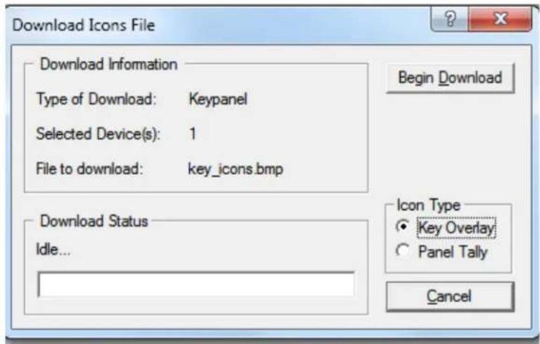 Download Icons File Download Information Type of Download: Keypanel Selected Device(s): 1 File to download: key_icons.bmp Download Status Idle... Begin Download Icon Type Key Overlay Panel Tally Cancel