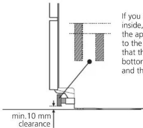 If you inside, the ap to the that th bottom and th min.10 mm clearance