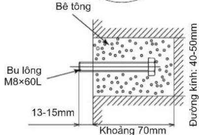 Bê tông Bu lông M8×60L 13-15mm Khoảng 70mm Đường kính: 40-50mm