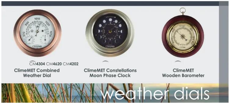 CM4304 CM4620 CM4202 ClimeMET Combined Weather Dial ClimeMET Constellations Moon Phase Clock ClimeMET Wooden Barometer weather dials