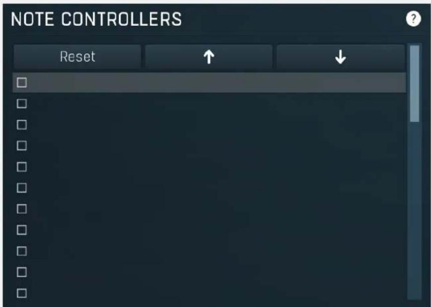 NOTE CONTROLLERS Reset ↑ ↓