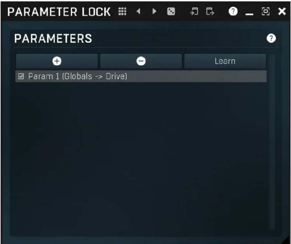 PARAMETER LOCK PARAMETERS + - Learn Param 1 (Globals -> Drive)