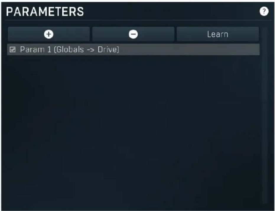 PARAMETERS + - Learn Param 1 (Globals -> Drive)